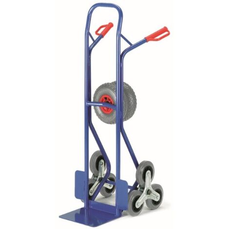 Rollcart Stahlrohr-Treppenkarre mit Wechselrädern, dreiarmige Vollgummi- Radsterne und Luftbereifung, Schaufelbreite 300mm