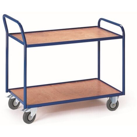 Rollcart Tischwagen mit abgewinkeltem Schiebegriff und 2 Etagen im Buchendekor 790x490mm