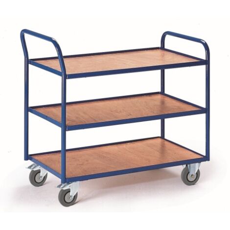 Rollcart Tischwagen mit abgewinkeltem Schiebegriff und 3 Etagen im Buchendekor 790x490mm