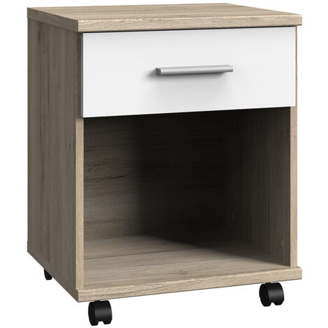 Rollcontainer Jugendzimmer Schreibtisch JOHANNESBURG-43 in Eiche Nb. mit weiß, B/H/T: ca. 46/58/40 cm