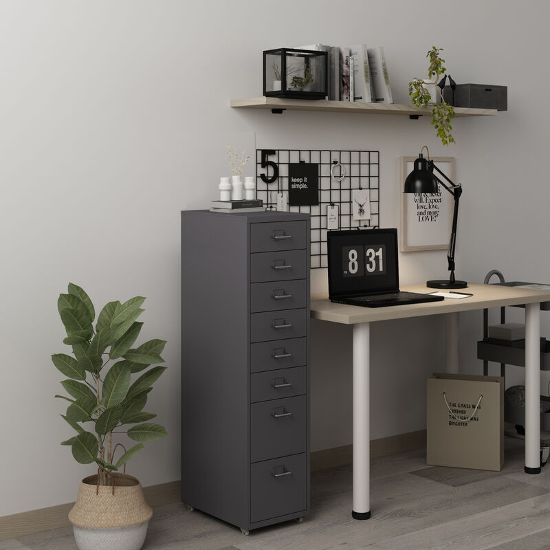 [en.casa] - Rollcontainer Kökar Mit 8 Schubladen 109x28x41 Cm Dunkelgrau