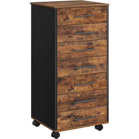 Rollcontainer mit 7 Schubladen, Aktenschrank, Holz Büroschrank, Büromöbel mit Schubladen, Aufbewahrungscontainer, für Büro, Arbeitszimmer, Einfache Montage, HOOBRO EBF07WJ01