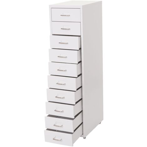 Rollcontainer Preston T851, Schubladenschrank Stahlschrank, 110x28x41cm 10 Schubladen weiß