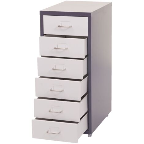 Rollcontainer Preston T851, Schubladenschrank Stahlschrank, 69x28x41cm 6 Schubladen dunkelgrau weiß