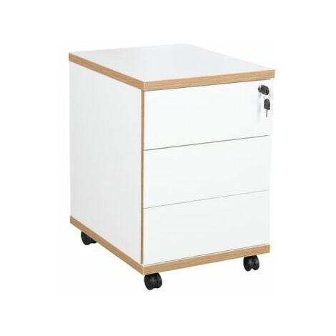 Rollcontainer Zo 3 Schubladen HxBxT 585 x 405 x 500 mm Weiß mit - Weiß mit Eichenkante