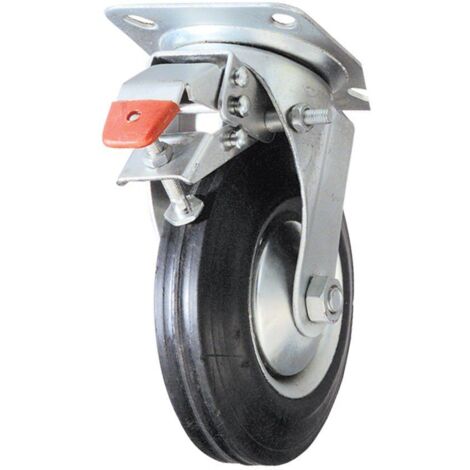 ROLLE, 125 mm, drehbare Platte aus schwarzem Gummi, mit Bremse  AVL  508843O