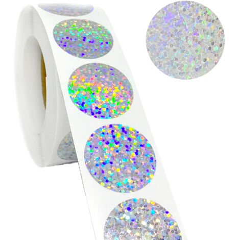 Rolle mit 500 glänzenden, funkelnden, silbernen Stern-Selbstklebeetiketten, 2,5 cm breit.