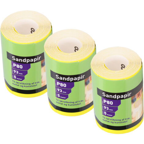 Rolle Schleifpapier Körnung 80, 3 Stück zum Schleifen und Polieren von Holz, gelbes Aluminiumoxid-Schleifpapier