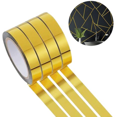 Rollen goldenes Dekoklebeband für Fliesen, selbstklebendes Fugenband zum Selbermachen (10 mm x 50 m), goldenes Klebeband für Böden, Wände, Decken, Türen und Fenster, Heimdekoration