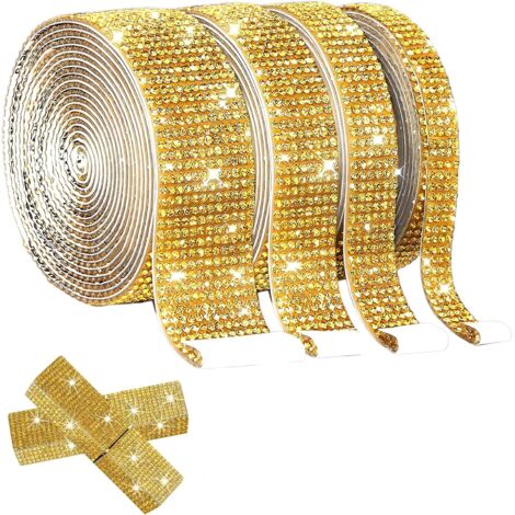 Rollen selbstklebendes Strassband, selbstklebendes Diamant-Strassband, für DIY-Autodekorationen (Gold)