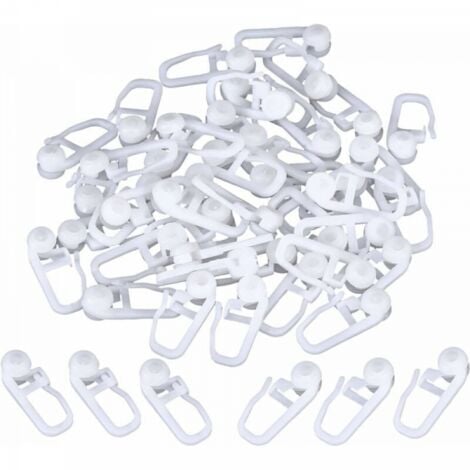 Roller Curtain Clips White Plastic Curtain Hooks for Track Type Curtain, 50 Packs (Clips)2.5cm