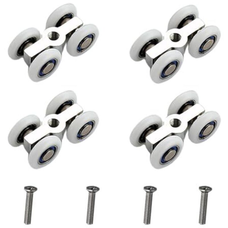 Rollers for sliding door rollers, 4 pieces, quiet sliding door rollers with 4 wheels, sliding door carriage made of zinc alloy, shower roller system
