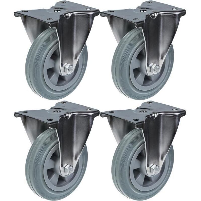 Rollers - Set of 4 - 160 mm - Gray rubber - Stainless steel