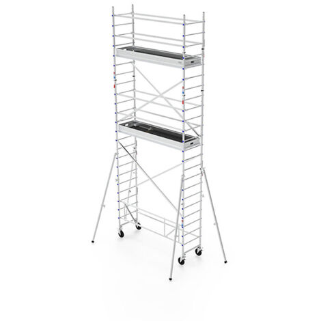 Rollgerüst aus Alu, Länge 2,40m, 2 Bühnen 231x30cm mit Fußleisten, Füße regulierbar, schwenkbare Ausleger, Traglast 200kg-m2, TÜV GS, 5 Jahre Garanti - TOS524L