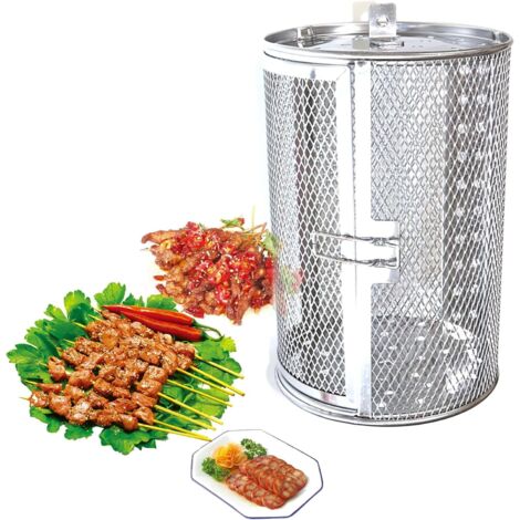Rollgrillkorb, Edelstahl-Grillkorb, tragbarer zylindrischer Rollgrillkorb für den Außenbereich, zum Kochen von Fleisch, Fisch, Gemüse oder Garnelen (14 × 18 cm)