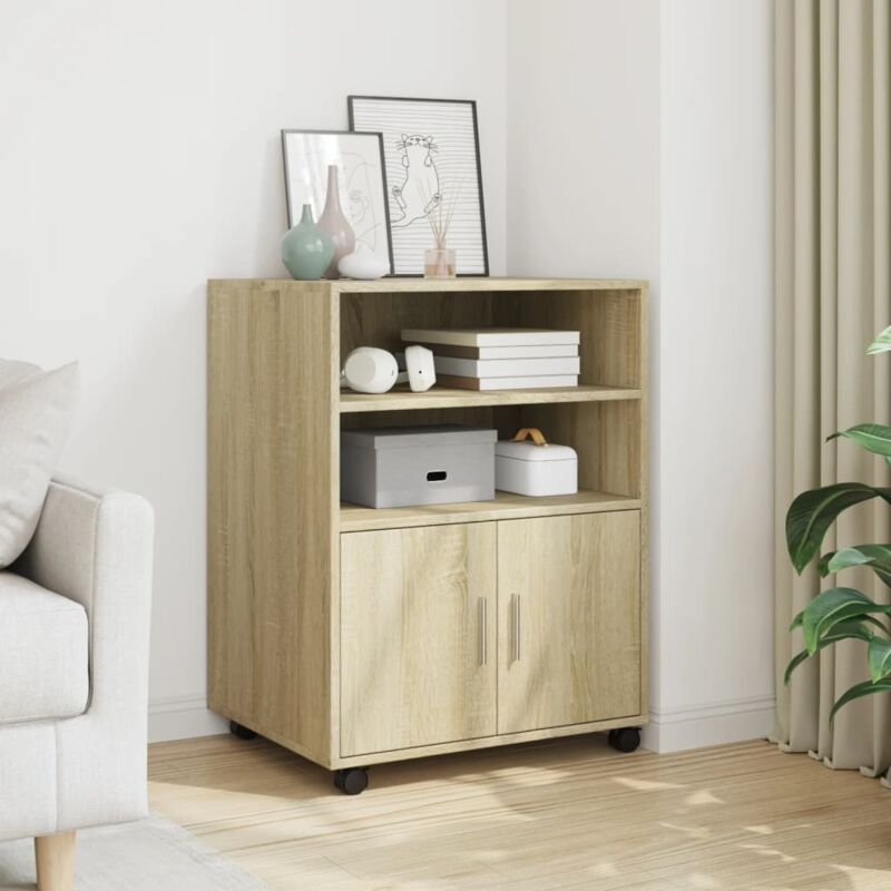 Rolling Cabinet Sonoma Oak 60x48x81 Cm Engineered Wood Vidaxl
