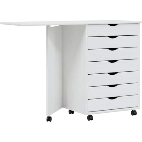 Rolling Cabinet with Desk MOSS White Solid Wood Pine vidaXL