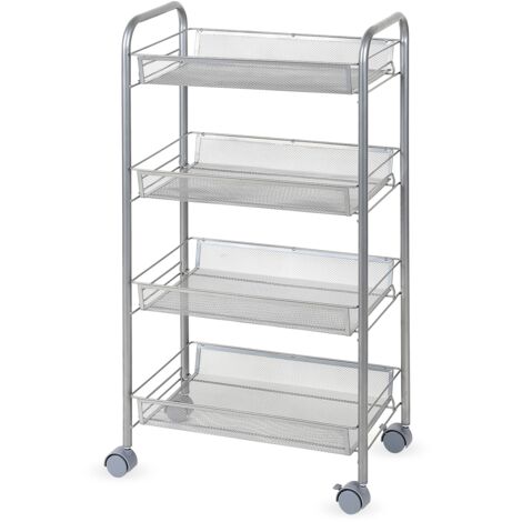 White 22 YOOKEA Rolling Cart 4-Tier Storage Trolley with Wheels Trolley Cart with Mesh Basket Utility Cart for Bedroom Bathroom Garage Office 40 90 cm 