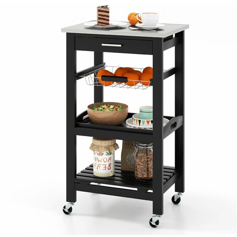 Rolling Kitchen Storage Trolley Cart Cupboard Island Stainless Steel Counter Top