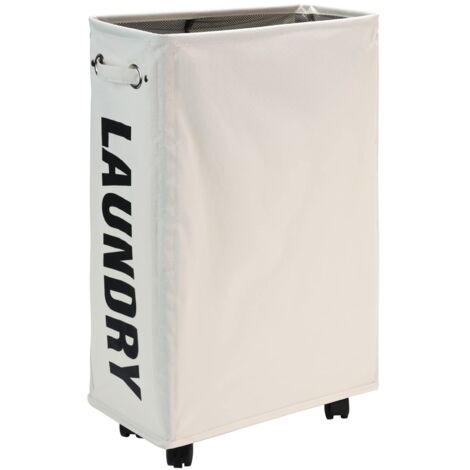Rolling Laundry Basket, Foldable Laundry Bag, Large Capacity Folding Laundry Hamper (Beige)