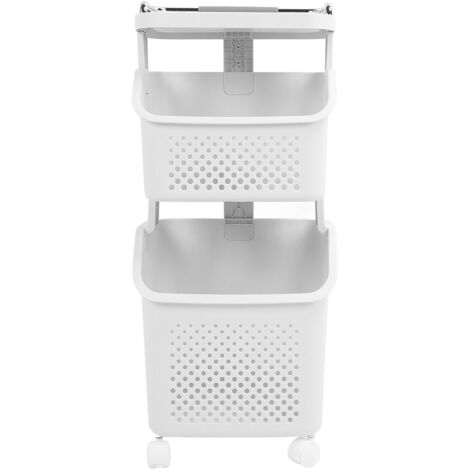 Rolling Laundry Hamper PP ABS Laundry Shelf Clothes Storage Basket Organizer with 4 Wheels for Home Kitchen Bathroom 2 Layers