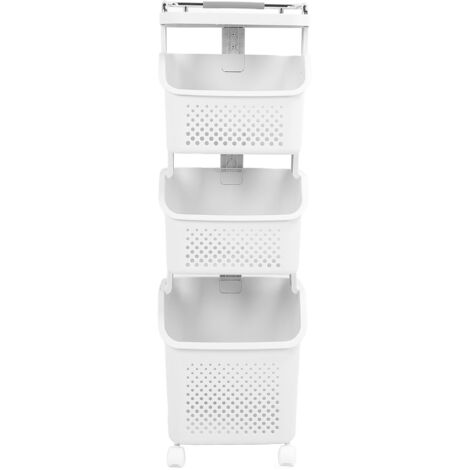 Rolling Laundry Hamper PP ABS Laundry Shelf Clothes Storage Basket Organizer with 4 Wheels for Home Kitchen Bathroom 3 Layers