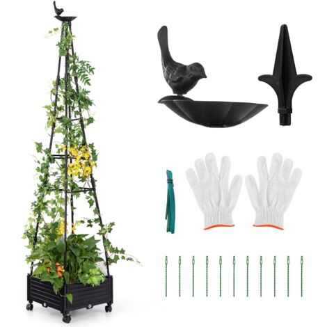Rolling Planter Box  Raised Garden Bed Climbing Plants w/Obelisk Trellis