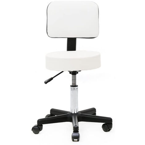 Rolling Stool with Back, PU Leather Swivel Chairs for Spa Drafting Salon Tattoo Work Office Massage (White)