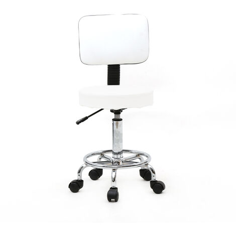 main image of "Rolling Stool with Back PU Leather Swivel Height Adjustable Bar Chairs with Wheels & Footrest for Spa Drafting Salon Tattoo Work Office Massage (White)"