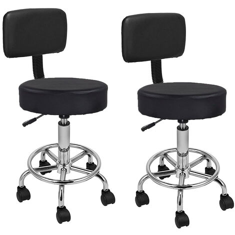 main image of "Rolling Stool with Back Set of 2, PU Leather Swivel Height Adjustable Bar Chairs with Wheels & Footrest for Spa Drafting Salon Tattoo Work Office Massage (Black)"