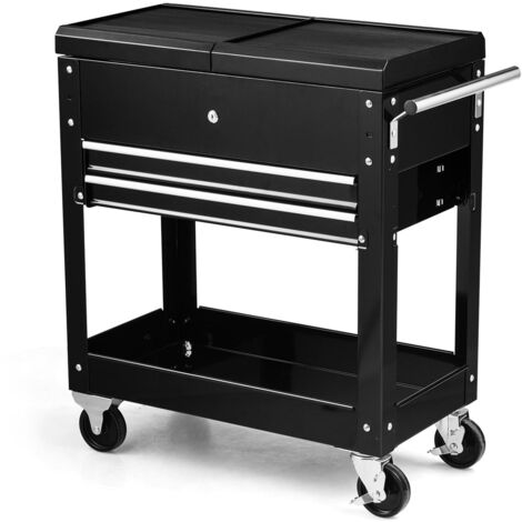 Rolling Tool Cart Tool Box Heavy-duty Metal Utility Cart w/Wheels-Black