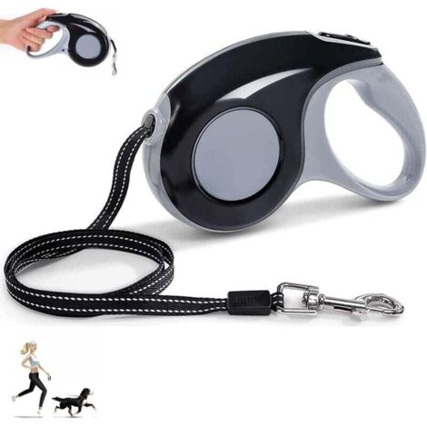 Rollleine für Hunde, 5 m, Aufrollleine mit ergonomischem Design und Rückzug, Komfortable Leine, Trainingsleine für Hunde bis 16 kg, Verstellbare Leine (Schwarz)