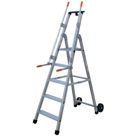 Rollleiter mit 8 Stufen – maximale Arbeitshöhe 3,82m – Breite 0.59m  – 2 klappbare Griffe - QM-8