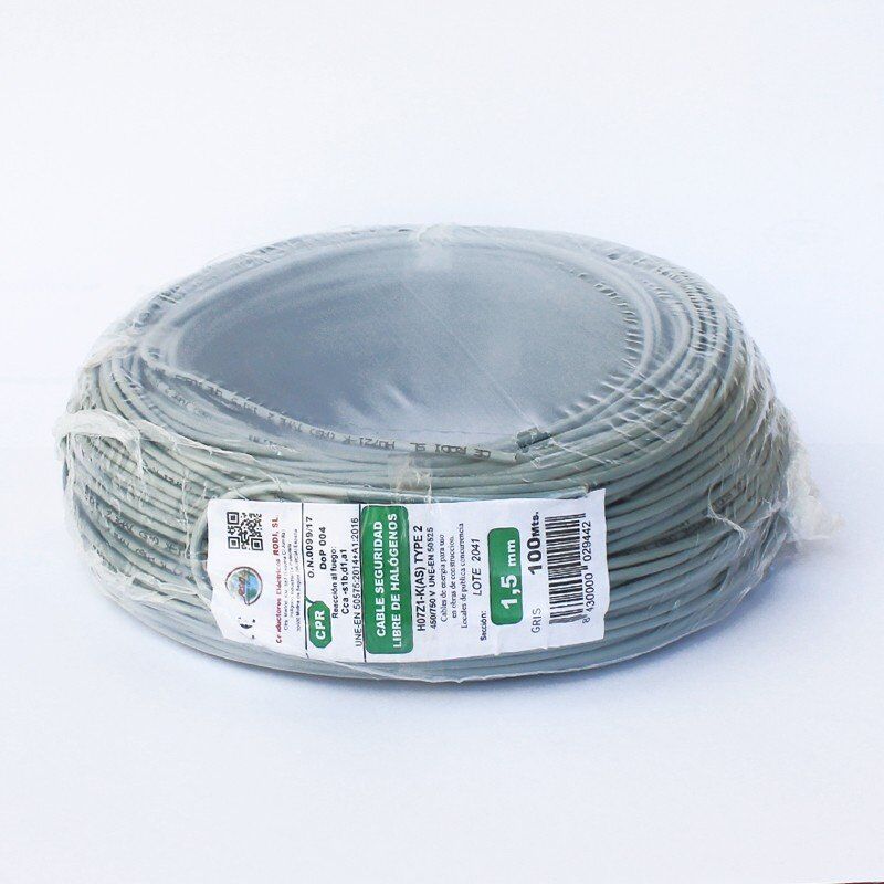 

Rollo 100mtrs Cable unipolar Flexible 1,5 mm. Libre de Halógeno -CPR- | Gris