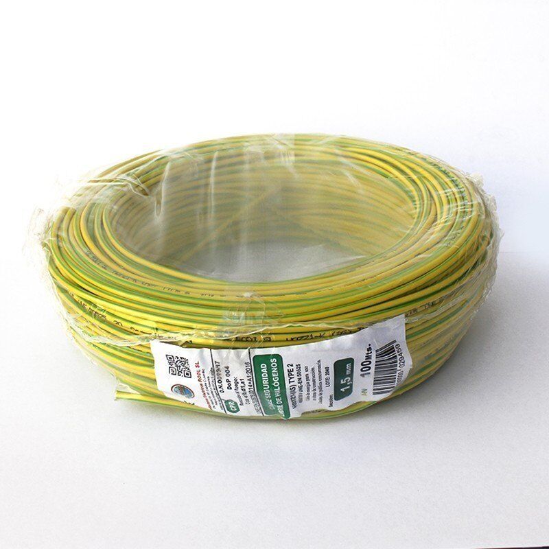 

Rollo 100mtrs Cable unipolar Flexible 1,5 mm. Libre de Halógeno -CPR- | Amarillo-Verde