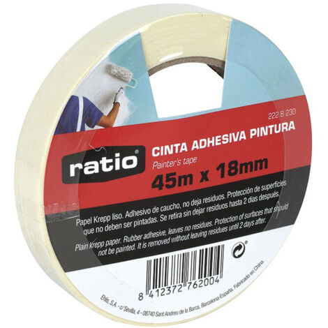 Rollo cinta adhesiva pintor. Ancho 18mm. Rollo de 45 mts. - talla