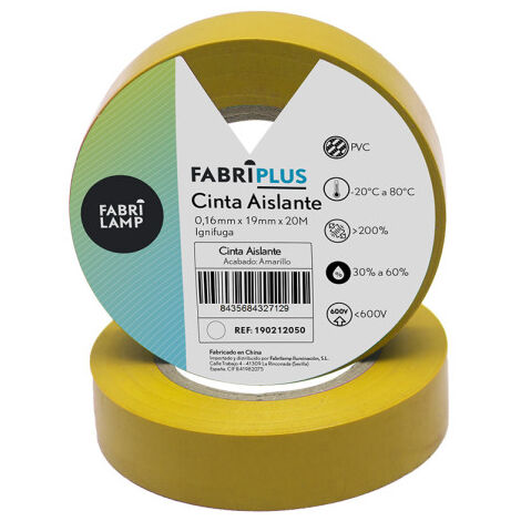 Rollo cinta aislante pvc amarilla 19mmx20m para electricista flexible y duradera