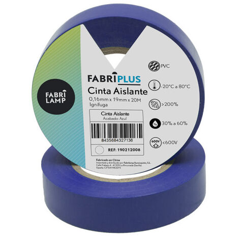 Rollo cinta aislante pvc azul 19mmx20m para electricista flexible y duradera