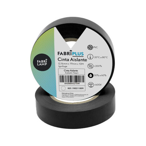 Rollo cinta aislante pvc negra 19mmx10m para electricista flexible y duradera