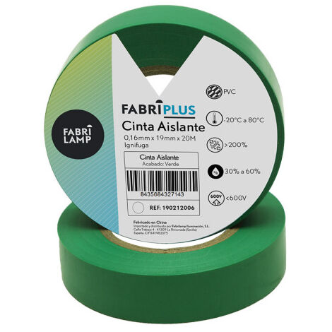 Rollo cinta aislante pvc verde 19mmx20m para electricista flexible y duradera