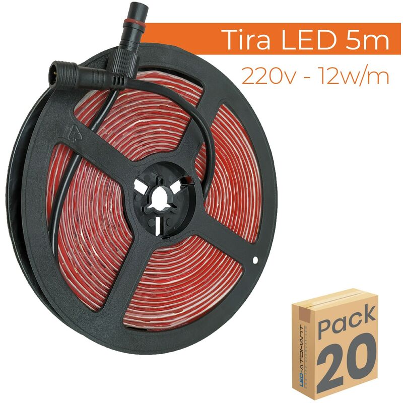 

Led Atomant Sl - Rollo de 5 metros de Tira de Luz LED Directa a 220v. Impermeable IP65. Corte cada 10cm.12W/m 120 LED/m | Blanco Neutro 4500K - Pack