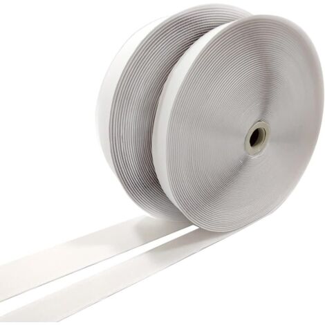 Rollo de 50 metros de cinta adhesiva de felpa de doble cara para pegar cortinas, alfombras, telas, mosquiteras, fotos, adhesivo fuerte, sistema autoadherente (2 x 25 m, felpa blanca, 20 mm)