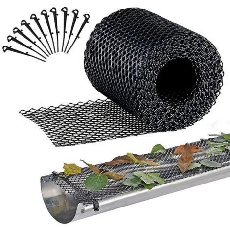 Rollo de 6 metros de protección estable para canalones con 10 clips, kit de protección para canalones de casas y cocheras.