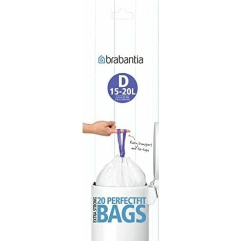 Rollo de Bolsas de Basura PerfectFit Encaja perfectamente y de forma fácil, 15-20 L - Talla D, 20 Bolsas