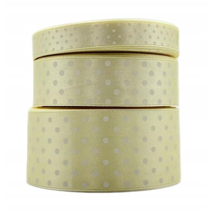 Rollo de cinta de satén con lunares color crema de 38 mm y 22 m para decoración