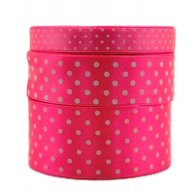 Rollo de cinta de satén con lunares rosa neón de 38 mm y 22 m para decoración