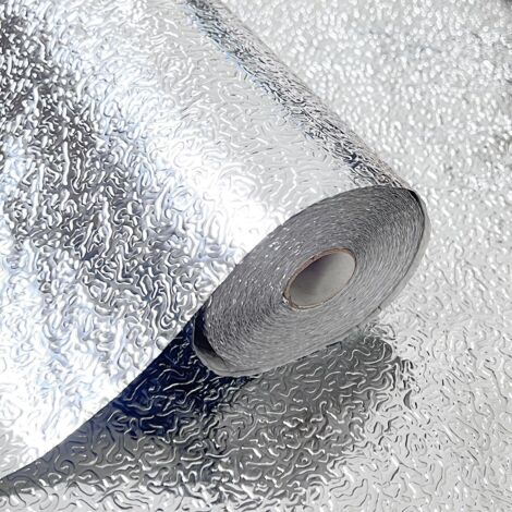 Rollo de papel de aluminio autoadhesivo con diseño de cáscara de naranja plateada de 40 cm y 5 m