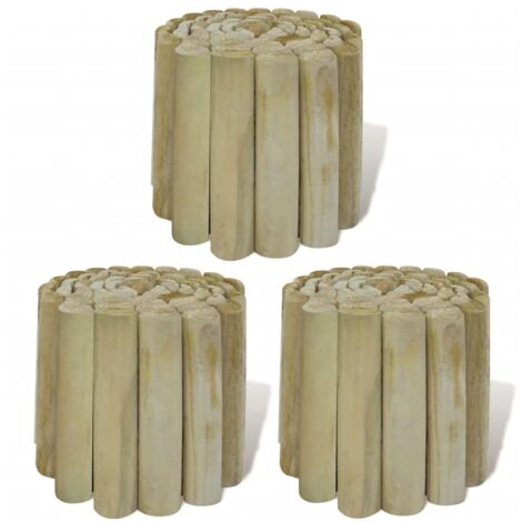 Rollo de troncos borde de jardín madera FSC 3 uds 250x20 cm