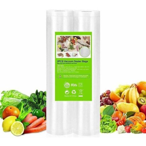 rollos de bolsas para envasado al vacío de alimentos para la cocina. 5 m x 28 cm (10 m en total). Sin BPA. Proceso de siete capas. Almacenamiento y cocción de alimentos para envasadoras al vacío.