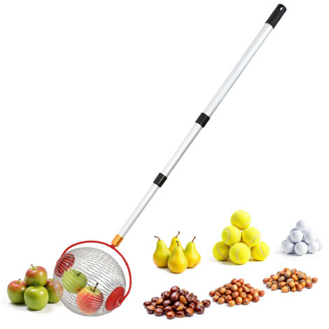 Rollsammler für Früchte und Nüsse mit Alu Teleskopstiel - ausziehbar bis 120 cm - Obstsammler mit rundem Erntekorb und Teleskopstange